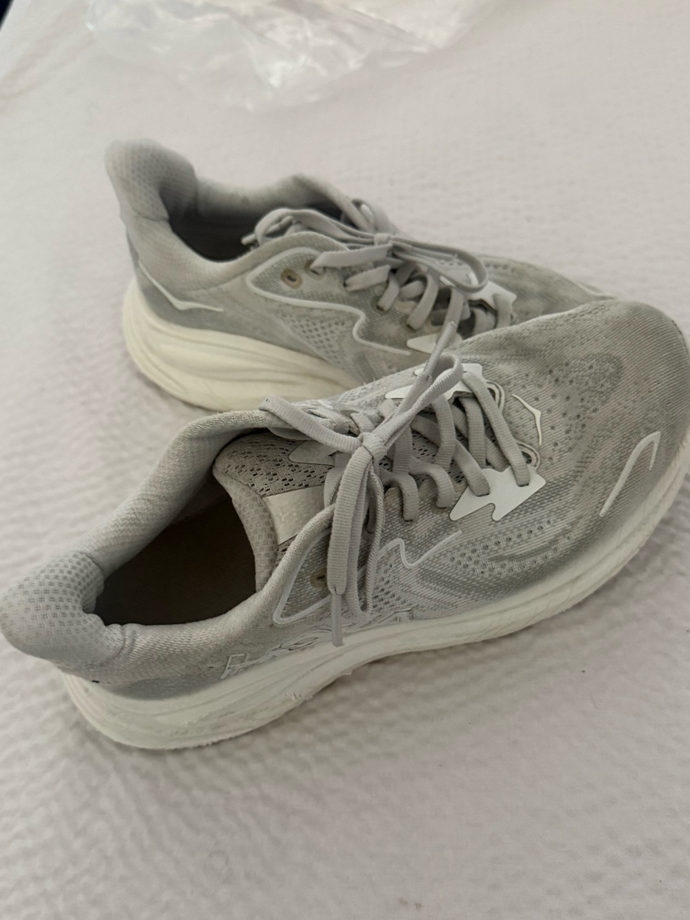 Hoka One One Women's Light Gray Lace-Up Running Sneakers